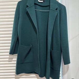 Dark Green Open Front Pocketed Cardigan Blazer